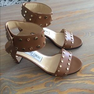 Jimmy Choo Veto Studded Brown Ankle Strap Cuff